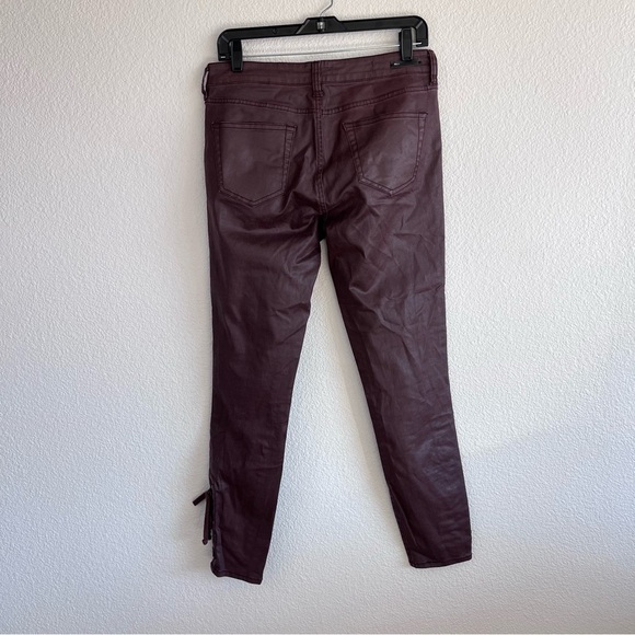 Anthro | Pilcro and the Letterpress Script Coated Lace Up Ankle Pants Wine - Picture 7 of 16